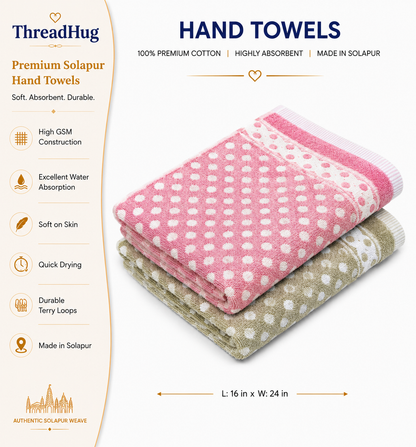 Blush Macaron & Matte Matcha Solapur Hand Towels | Set of 2