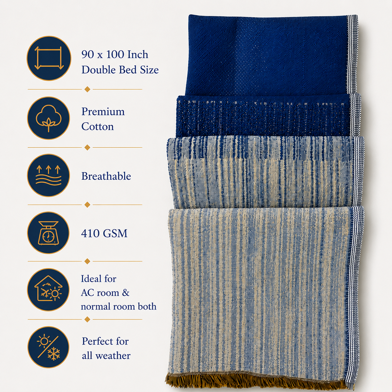 Blue Horizon Calm Solapur Blanket [ Double Bed ]